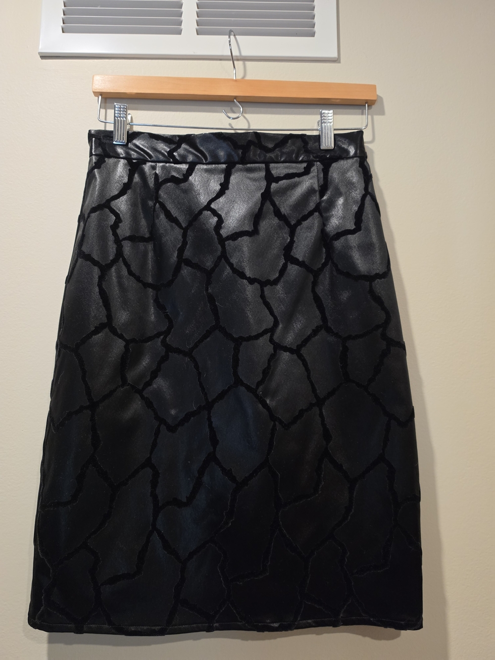 VTG Joanna Mastroianni Flocked Velvet Taffeta Pencil Skirt Cracked Glass 8